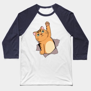 Funny Comic Cat Reaches Up High with Paw Kitten Baseball T-Shirt